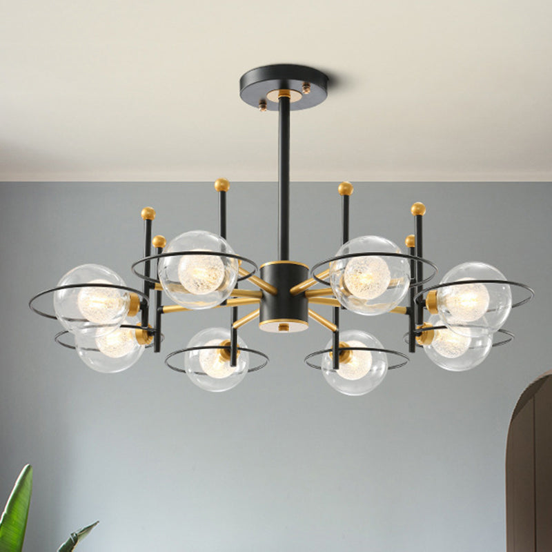Modern Sphere Chandelier With Clear Glass Shade - Perfect For Dining Room Lighting 8 / Black