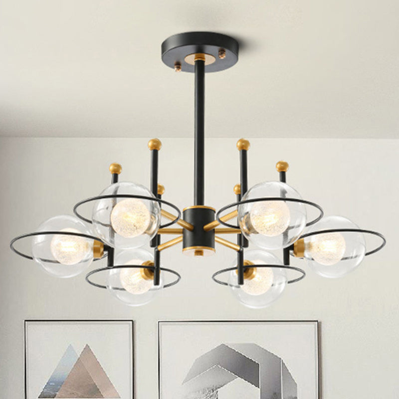 Modern Sphere Chandelier With Clear Glass Shade - Perfect For Dining Room Lighting 6 / Black