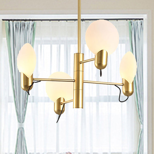 Adjustable 4-Light Round Chandelier: Post-Modern Glass Shade Hanging Light In Black/Gold Gold