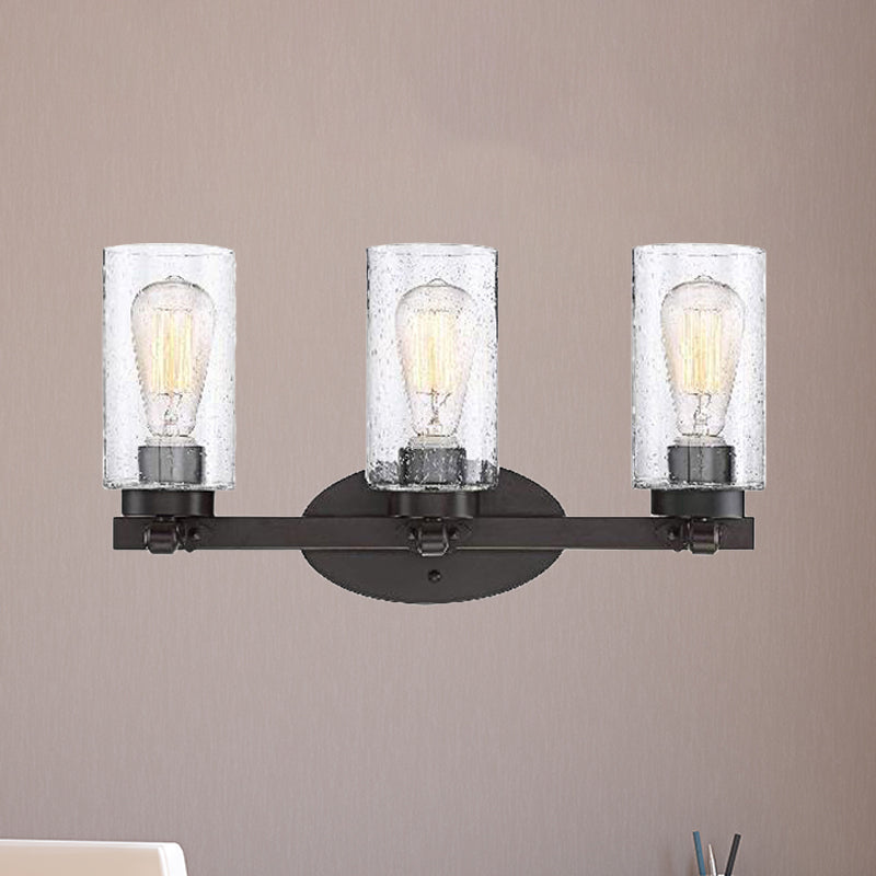 Industrial Black Seeded Glass Sconce Light Fixture - 3-Bulb Cylinder Wall Lamp For Dining Room In