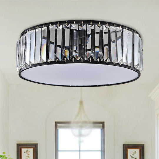 Simple Crystal-Shaded Drum Flush Mount Lamp - Black/Bronze 3/4/5-Light Fixture For Bedrooms Ceiling