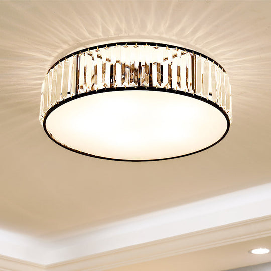 Black/Bronze Drum Flush Mount Crystal Ceiling Light - Elegant 3/4/5-Light Lamp For Bedroom