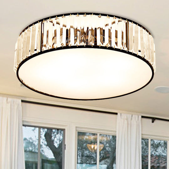 Simple Crystal-Shaded Drum Flush Mount Lamp - Black/Bronze 3/4/5-Light Fixture for Bedrooms