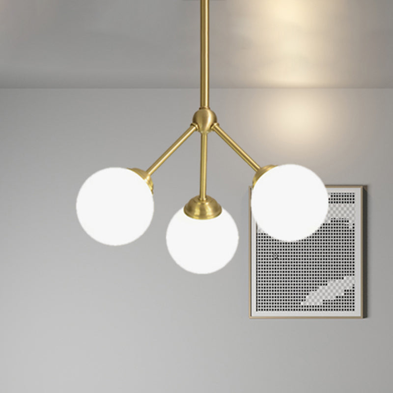 Gold Orb Shade Pendant Lamp: Modern Milk Glass Restaurant Light 3 /