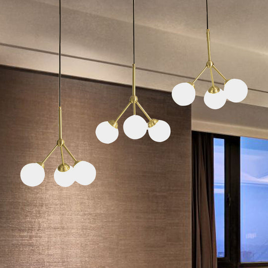 Gold Orb Shade Pendant Lamp: Modern Milk Glass Restaurant Light