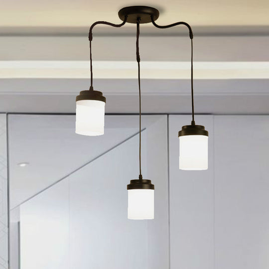 Contemporary Frosted Glass Pendant Lamp: Cylinder Shade Hanging Light In Black & White Perfect For