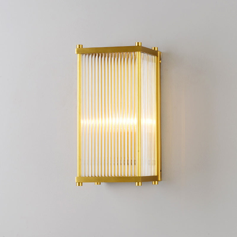 Modern Gold Wall Sconce Light With Fluted Crystal Detail Perfect For Living Room 1 / Rectangle