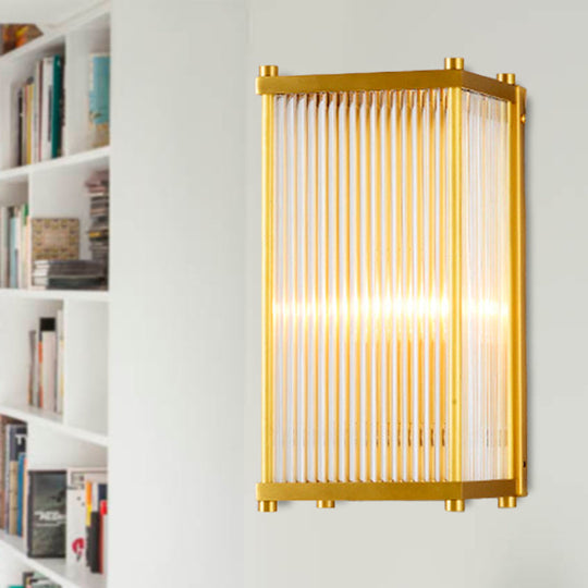 Modern Gold Wall Sconce Light With Fluted Crystal Detail Perfect For Living Room