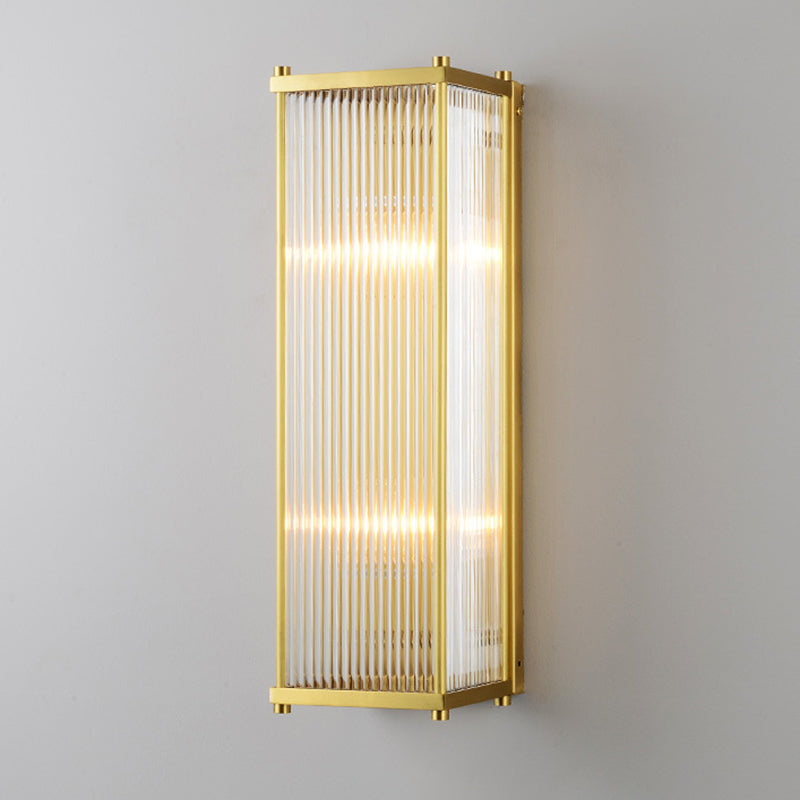 Modern Gold Wall Sconce Light With Fluted Crystal Detail Perfect For Living Room 2 / Rectangle