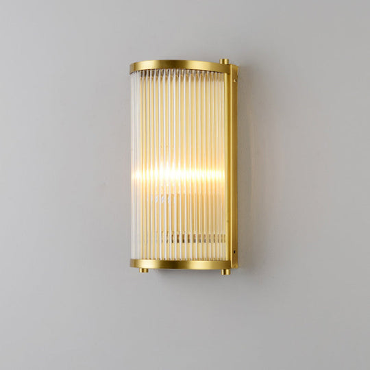 Modern Gold Wall Sconce Light With Fluted Crystal Detail Perfect For Living Room 1 / Cylinder
