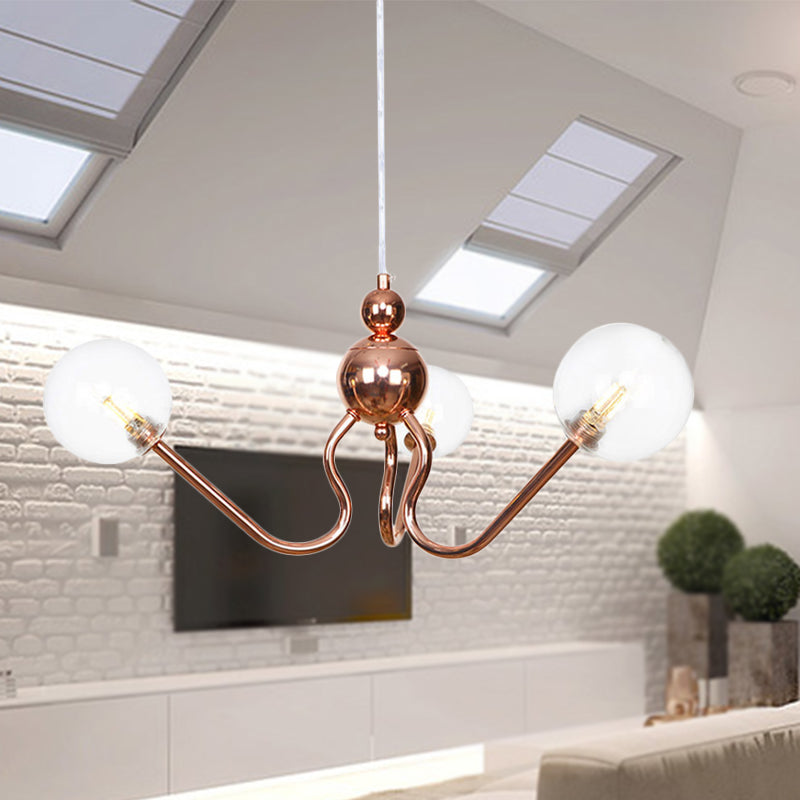 Copper Industrial Chandelier With 3 Clear/Amber Glass Lights For Dining Room Pendant