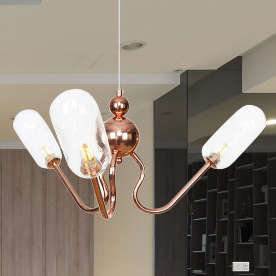 Copper Industrial Chandelier With 3 Clear/Amber Glass Lights For Dining Room Pendant Clear / Tubular