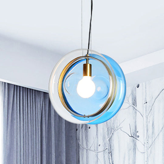 Orbit Corridor Hotel Glass Pendant Lamp With Single Head And Brass Ring