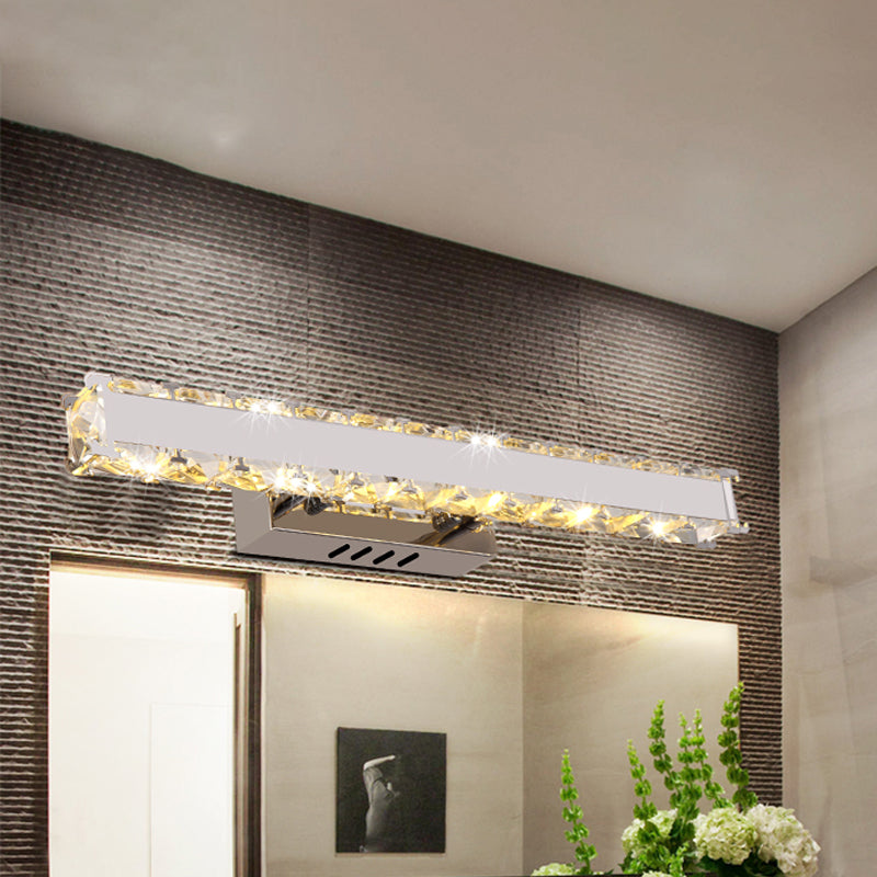 Modern Led Crystal Vanity Mirror Light Sconce - 11.5/16.5 Wide Rectangle White Wall Lighting For