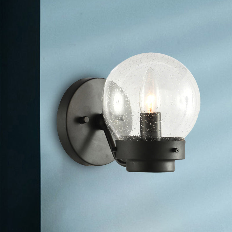 Industrial Seeded Glass Sconce With Black Globe Shade For Bedroom Lighting