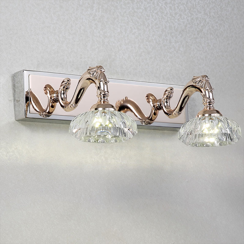Vintage Style Crystal Vanity Wall Lamp In Gold Finish With 2/3/4 Clear Heads 13/18 Wide / 13