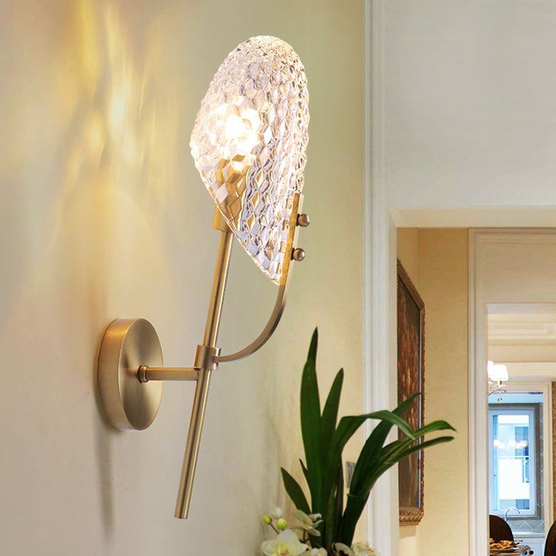 Modern Crystal Beveled Shade Wall Sconce Light - Elegant Brass 1-Light Fixture For Hallway