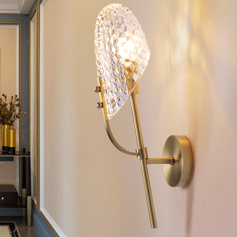Modern Crystal Beveled Shade Wall Sconce Light - Elegant Brass 1-Light Fixture For Hallway