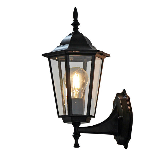 Outdoor Black Sconce Light With Traditional Clear Glass - One Kerosene Lighting Fixture
