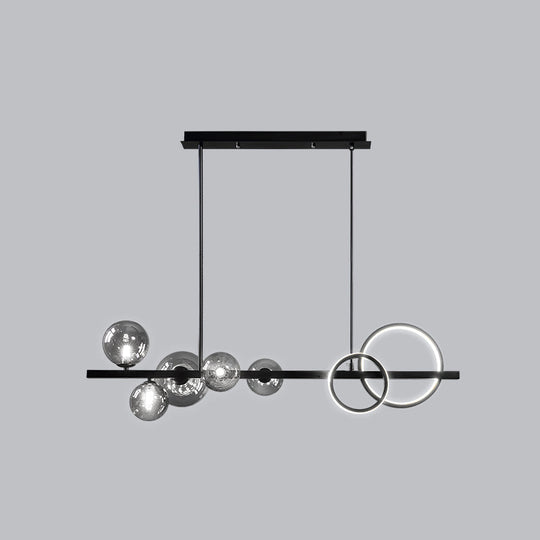 Contemporary Glass Island Lamp: 7-Head Hanging Light For Dining Room Black / Smoke Grey White