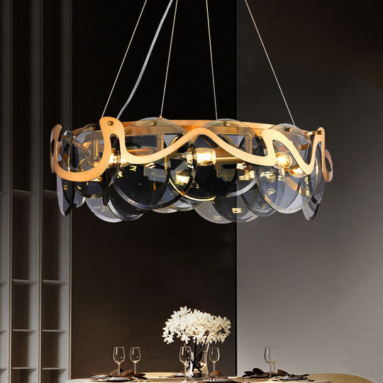 Postmodern Brass Circle Pendant Light For Restaurants - Glass Island Fixture