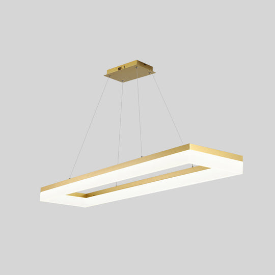Gold Finish Rectangular Island Led Ceiling Light - Simple Acrylic Design / 35.5 Remote Control