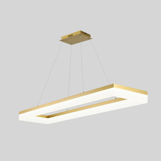 Gold Finish Rectangular Island Led Ceiling Light - Simple Acrylic Design / 47 Remote Control