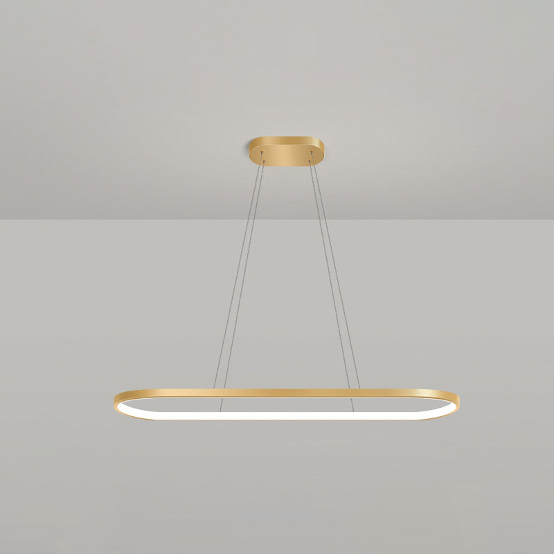 Minimalist Led Gold Plated Pendant Light Fixture For Table - Metal Oblong Design / 27.5 White