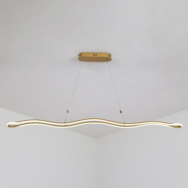 Modernist Wavy Strip Led Island Pendant - Acrylic Dining Room Hanging Lamp Kit Gold / 39.5 Natural