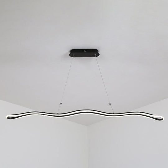Modernist Wavy Strip Led Island Pendant - Acrylic Dining Room Hanging Lamp Kit Black / 39.5 Natural