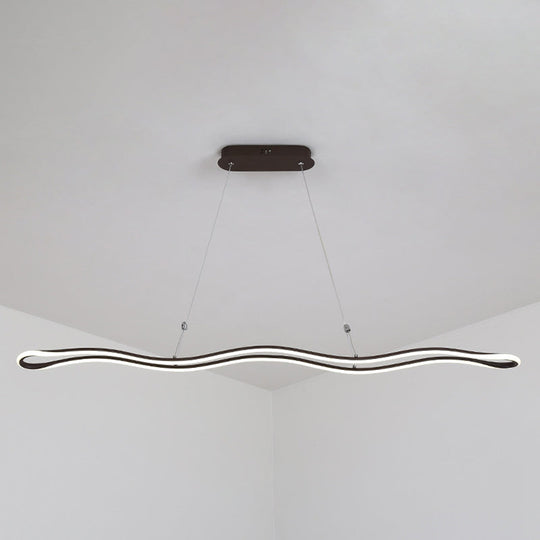 Modernist Wavy Strip Led Island Pendant - Acrylic Dining Room Hanging Lamp Kit Coffee / 39.5 Warm