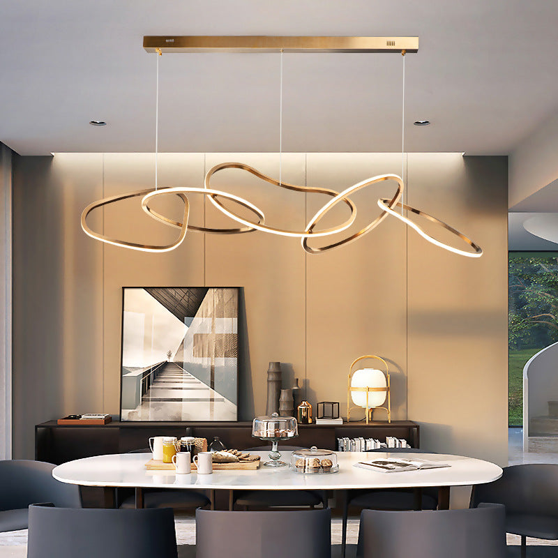 Modern Golden Metal 5-Ring Led Pendant Light For Dining Room
