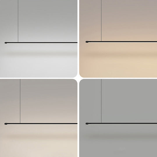 Sleek Led Pendant Lamp For Kitchen Bar Island - Minimalist Thin Rod Design Metal Construction Black