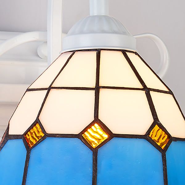 Retro Domed Stained Glass Wall Light Fixture Beige/Blue/Blue-White/White