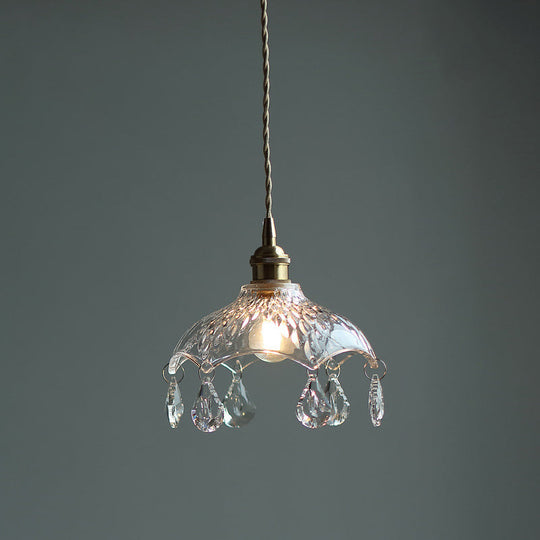 Vintage Flower Shaped Clear Glass Flower Pendant Light with Teardrop Crystals