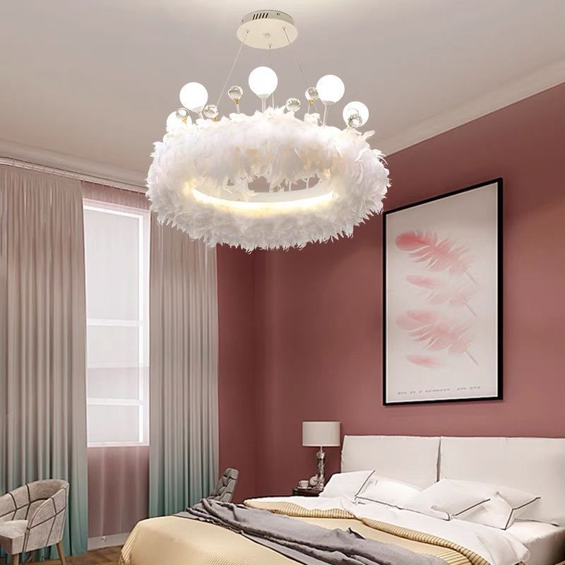 Modern White Feather Hanging Pendant Light For Bedroom