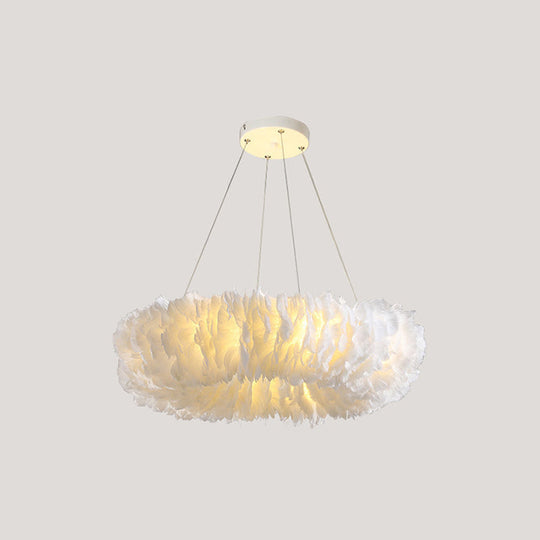 Minimalist White Feather Loop Pendant Chandelier - Elegant Doughnut Lamp / 23.5 Without Spot Light