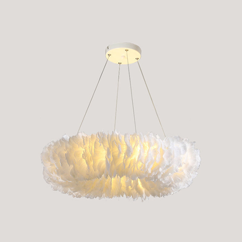 Minimalist White Feather Loop Pendant Chandelier - Elegant Doughnut Lamp / 31.5 Without Spot Light