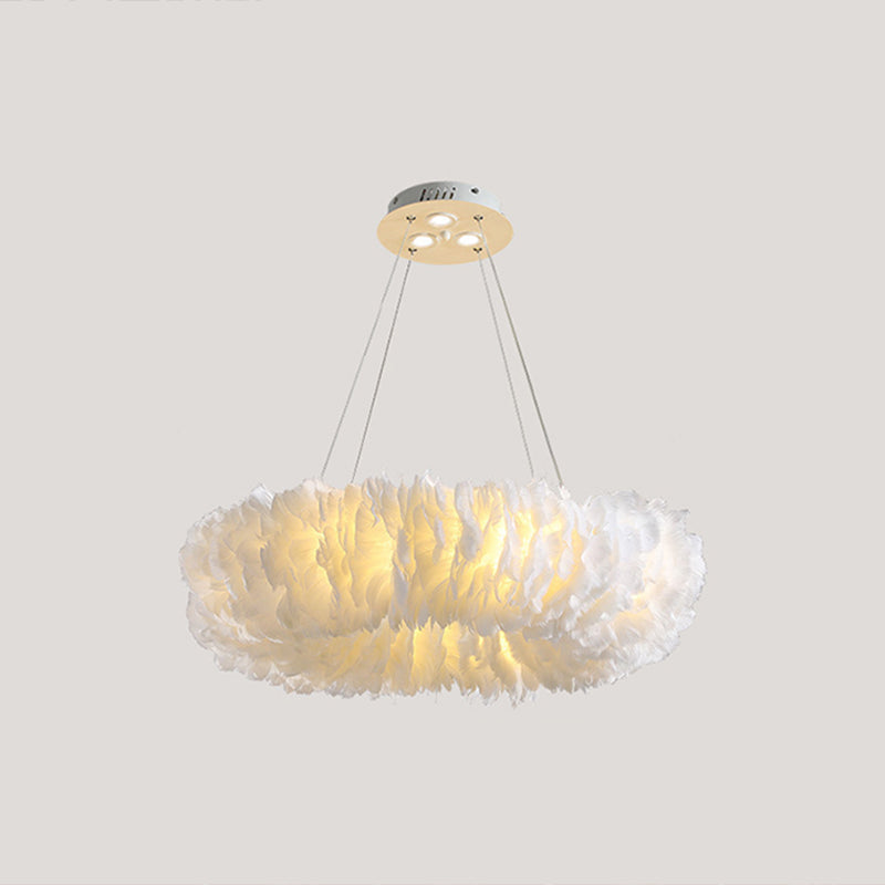 Minimalist White Feather Loop Pendant Chandelier - Elegant Doughnut Lamp / 27.5 With Spot Light