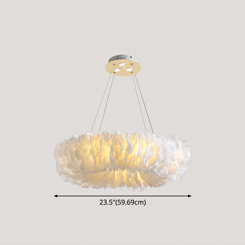 Minimalist White Feather Loop Pendant Chandelier - Elegant Doughnut Lamp