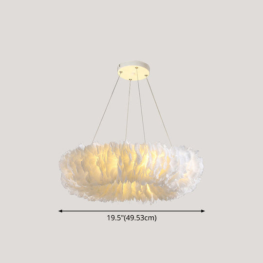 Minimalist White Feather Loop Pendant Chandelier - Elegant Doughnut Lamp