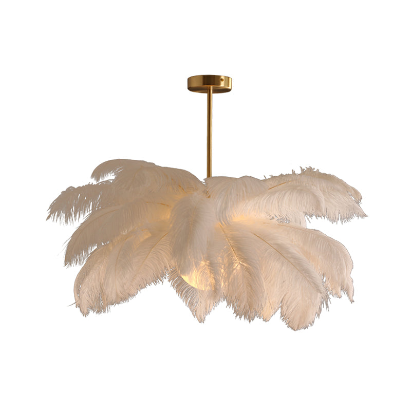 Palm Tree Hanging Light - Feather Nordic Style Chandelier For Living Room In Elegant White / 25.5