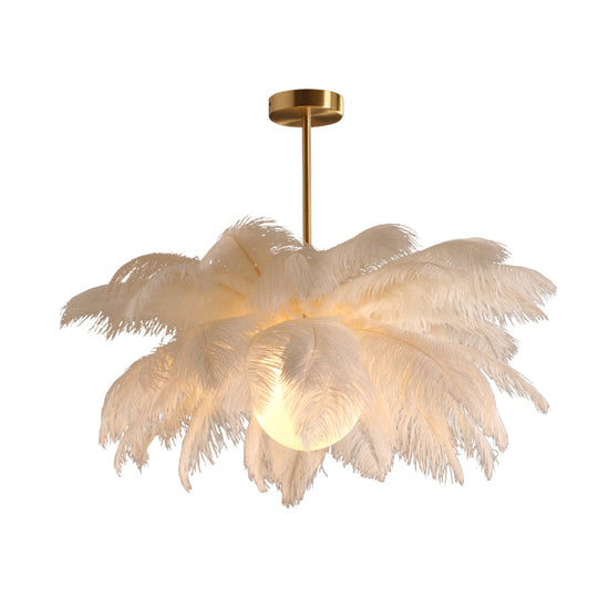 Palm Tree Hanging Light - Feather Nordic Style Chandelier For Living Room In Elegant White / 23.5