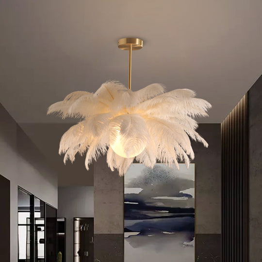 Palm Tree Hanging Light - Feather Nordic Style Chandelier For Living Room In Elegant White