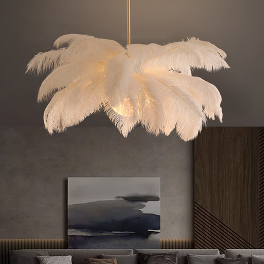 Palm Tree Hanging Light - Feather Nordic Style Chandelier For Living Room In Elegant White