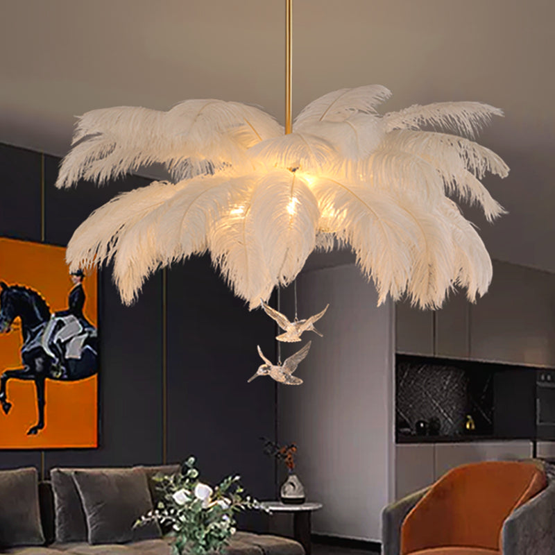 Palm Tree Hanging Light - Feather Nordic Style Chandelier For Living Room In Elegant White