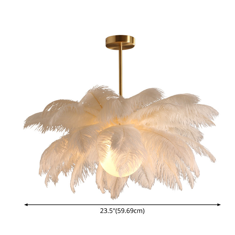 Palm Tree Hanging Light - Feather Nordic Style Chandelier For Living Room In Elegant White