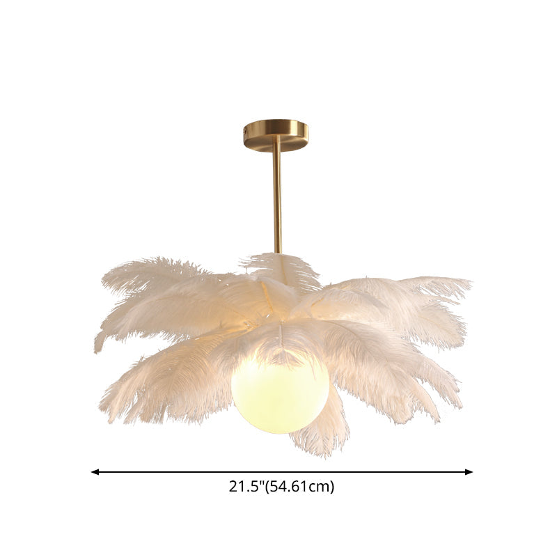 Palm Tree Hanging Light - Feather Nordic Style Chandelier For Living Room In Elegant White