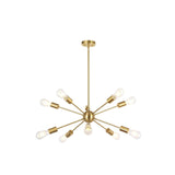 Metallic Sun Burst Industrial Chandelier With Bare Bulb Pendant Fixture 10 / Brass