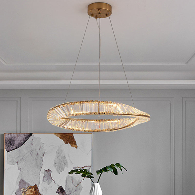 Modern Crystal Led Twisted Ring Chandelier - Stylish Brass Suspension Light For Dining Room